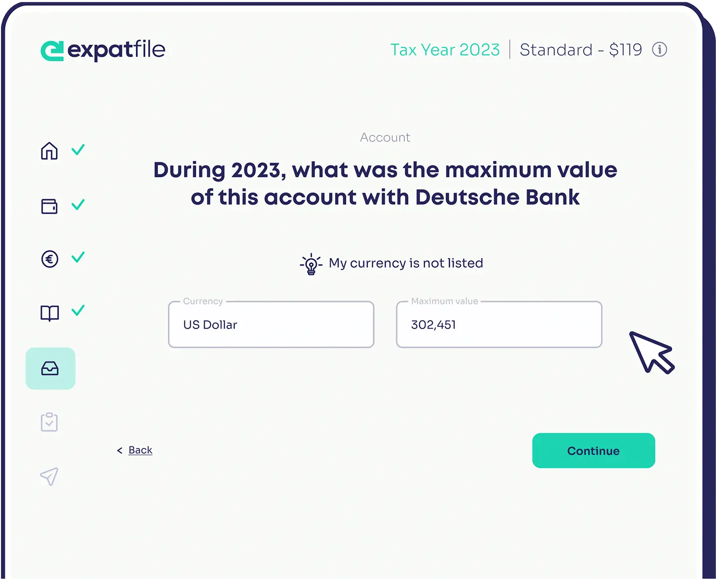 A screenshot of Expatfile®'s tax software