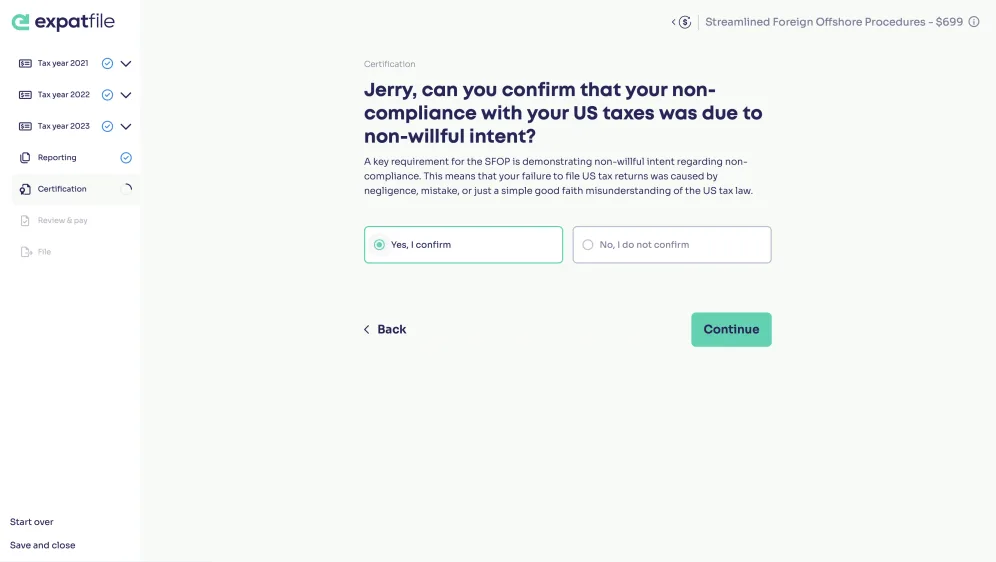 Generate Form 14653 certification statement